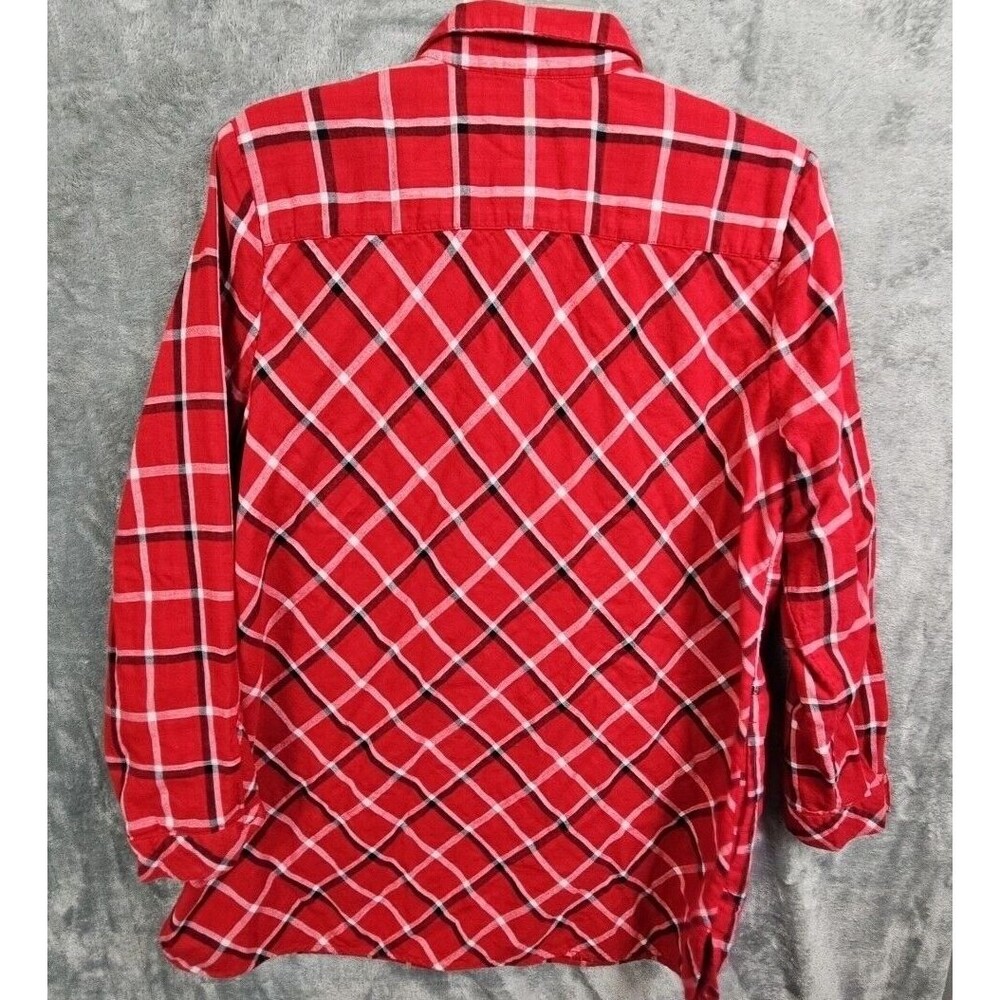J Jill  Blouse Womens L Long Sleeve Red Plaid Button Tunic Long Length Pockets - Picture 7 of 12